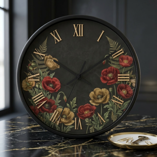 Vintage Floral Roman Numeral Wall Clock | Poppy and Fern Botanical Clock