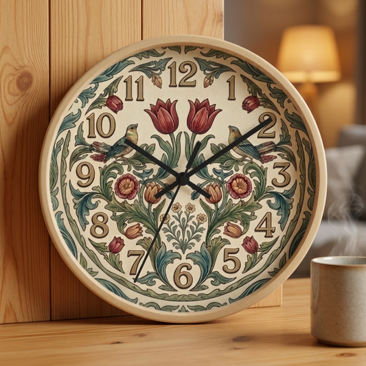 William Morris Inspired Botanical Clock - Art Nouveau Wall Decor, Cottagecore Kitchen Timepiece