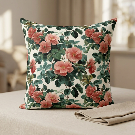 Vintage Pink Roses Floral Pillow | Spun Polyester Square Pillow