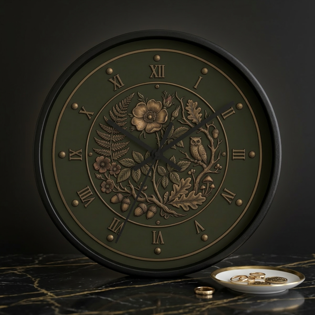 Vintage Floral Clock Wall Clock | Roman Numerals, Botanical Bird Design