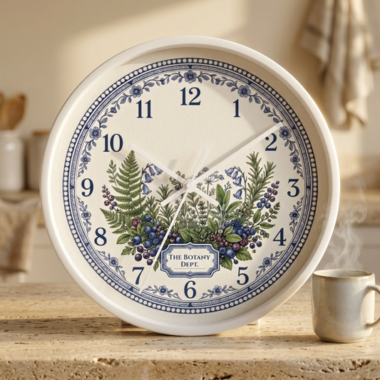 Custom Botanical Clock, Vintage Herbarium Wall Clock | Personalized Cottagecore Gift | Botanical Blueberries