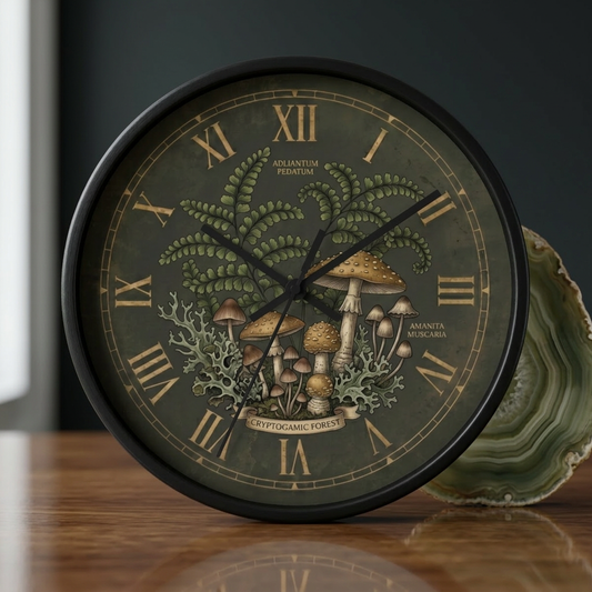 Mushroom Botanical Wall Clock | Vintage Fern Illustration