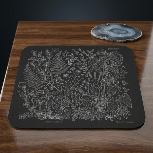 Botanical Mouse Pad Dark Academia Desk Decor | Vintage Scientific Plant Illustration Chalkboard Style | Biology Teacher Gift Office Mat