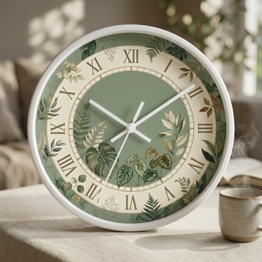 Sage Green Wall Clock | Botanical Clock Vintage |  Plant Lover Gift | Unique Floral Clock for Living Room Kitchen Decor