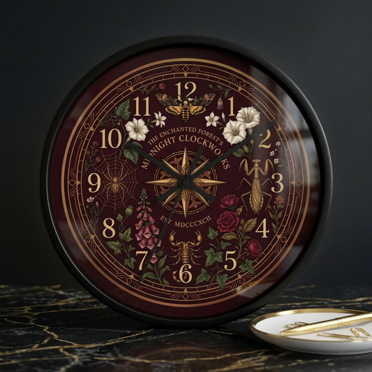Dark Cottagecore Wall Clock | Vintage Botanical Insect Watch | Moody Forest Witchy Decor | Frame Wooden Clock | Gift for Nature Lover