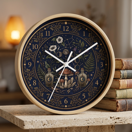 Celestial Mushroom Wall Clock | Dark Cottagecore Botanical Clock | Whimsigoth Home Decor | Witchy Apothecary Gift | Moody Nature Wall Art