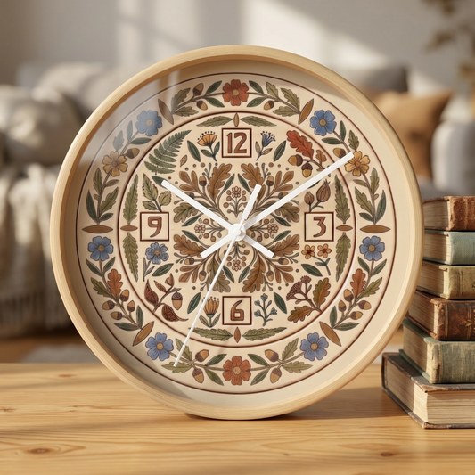 Boho Floral Mandala Wall Clock | Arts And Crafts Rustic Floral Pattern Clock