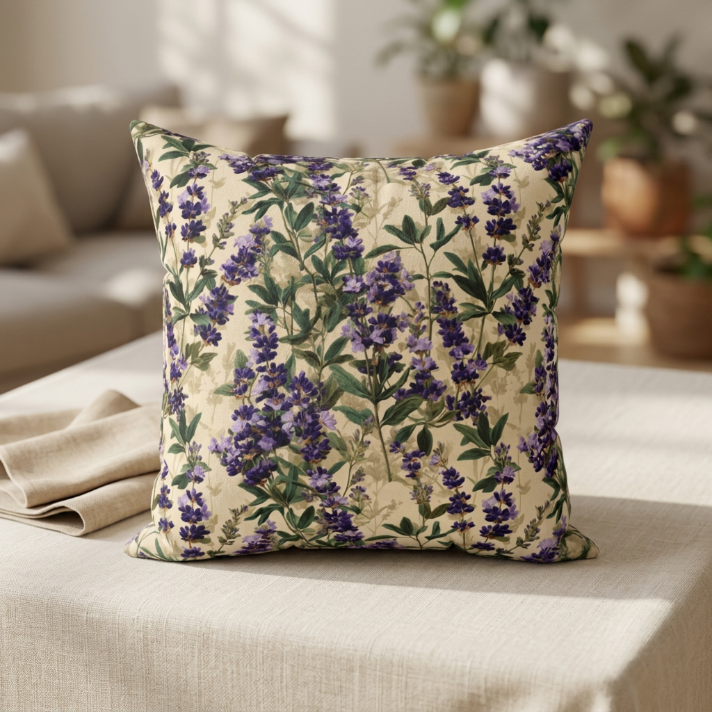 Lavender Sprigs Pillow | Botanical Floral Throw Pillow, Purple Garden Design