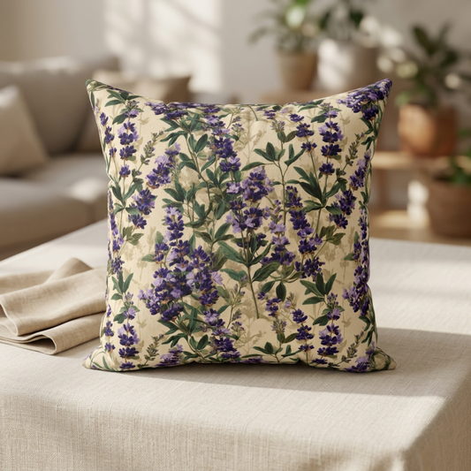 Lavender Sprigs Pillow | Botanical Floral Throw Pillow, Purple Garden Design
