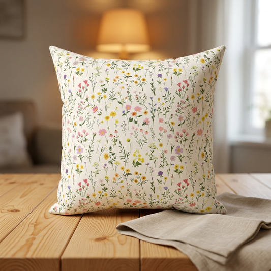Wildflower Meadow Pillow | Botanical Floral Pattern Square Pillow