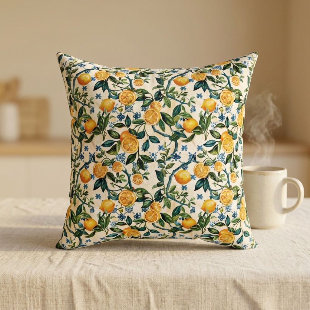 Lemon Branches Pillow | Citrus Floral Square Pillow, Botanical Home Decor