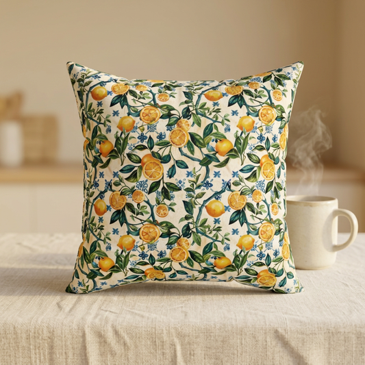 Lemon Branches Pillow | Citrus Floral Square Pillow, Botanical Home Decor