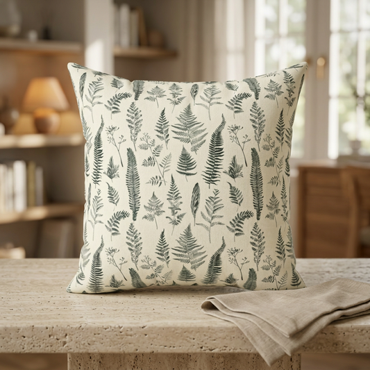Fern Pattern Pillow | Botanical Leaf Print Square Pillow