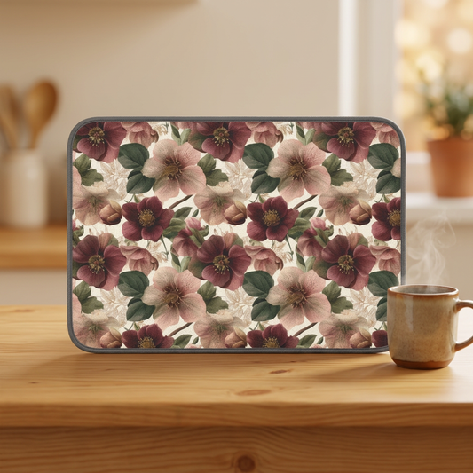 Vintage Hellebore Floral Microfiber Dish Mat | Botanical Kitchen Decor