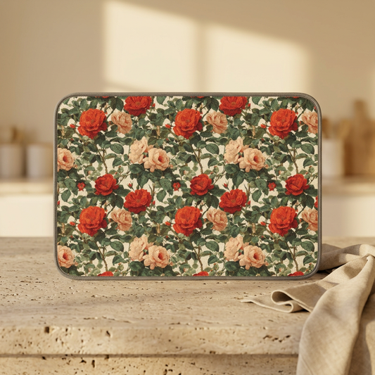 Rose Dish Drying Mat | Microfiber Kitchen Counter Mat | Vintage Cottagecore Botanical Aesthetic | Cottage Kitchen Decor