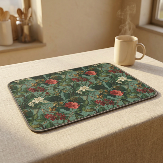 Vintage Botanical Dish Drying Mat | Cottagecore Kitchen Decor | Floral Microfiber Dish Mat | Housewarming Gift for Her