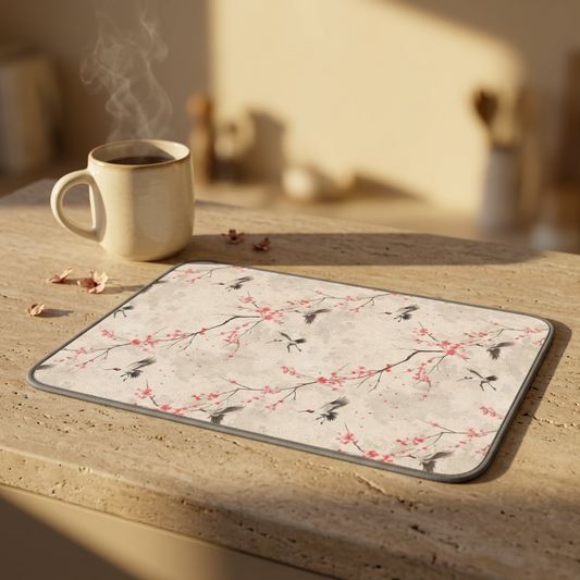 Cherry Blossom Bird Dish Mat | Microfiber Kitchen Mat