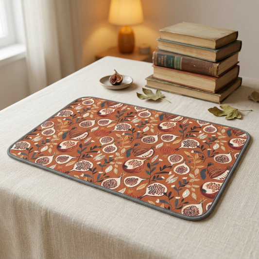 Autumn Fig Pattern Microfiber Kitchen Dish Mat | Fall Fruit Floral