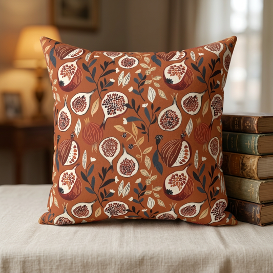 Autumn Fig Pattern Pillow | Rust Botanical Throw Pillow