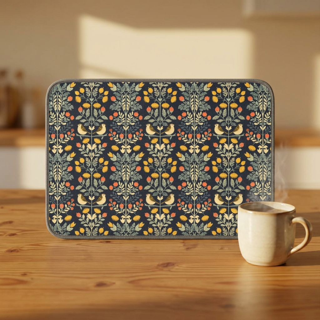 Vintage Floral Folk Pattern Microfiber Dish Mat | Kitchen Floor Mat