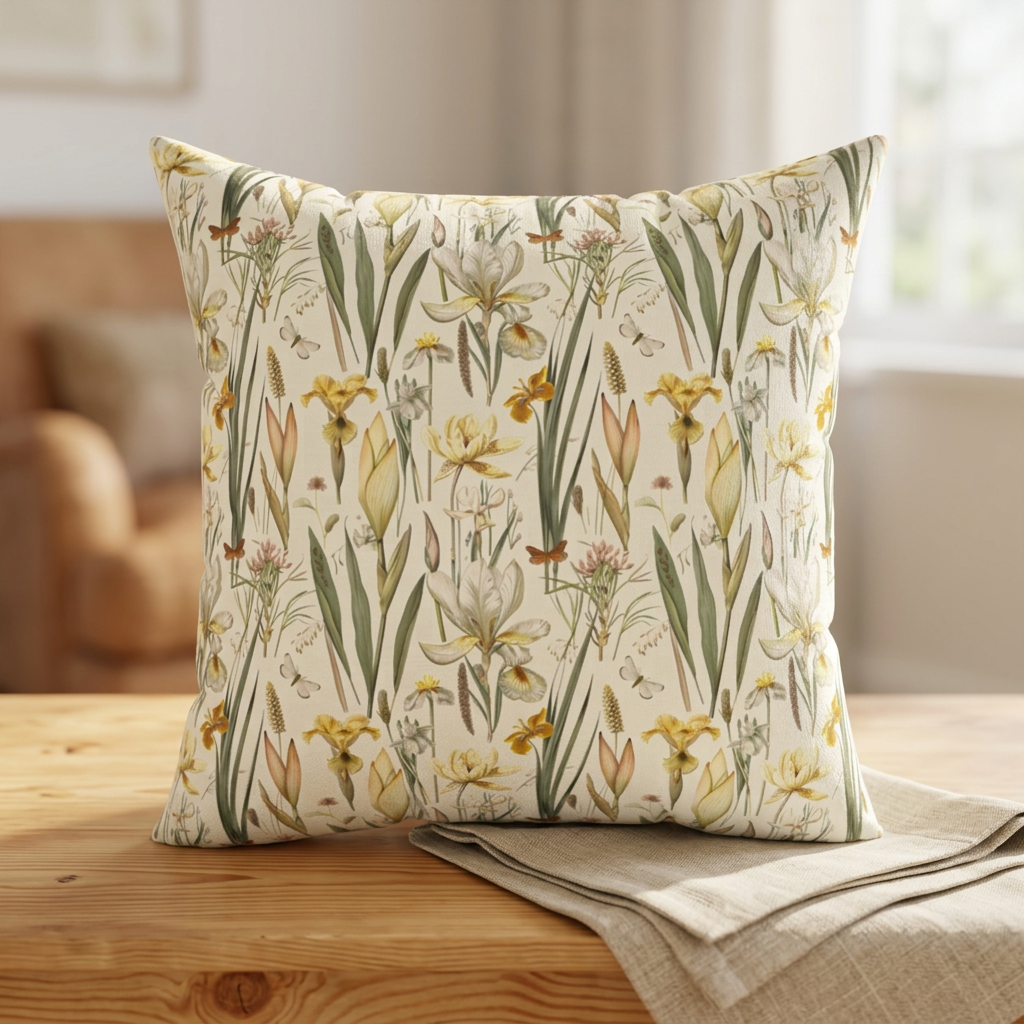 Vintage Daffodil Botanical Pillow | Yellow Spring Floral Throw Pillow