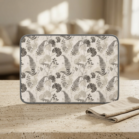 Neutral Botanical Fern Ginkgo Pattern Microfiber Dish Mat | Kitchen Counter Absorbent