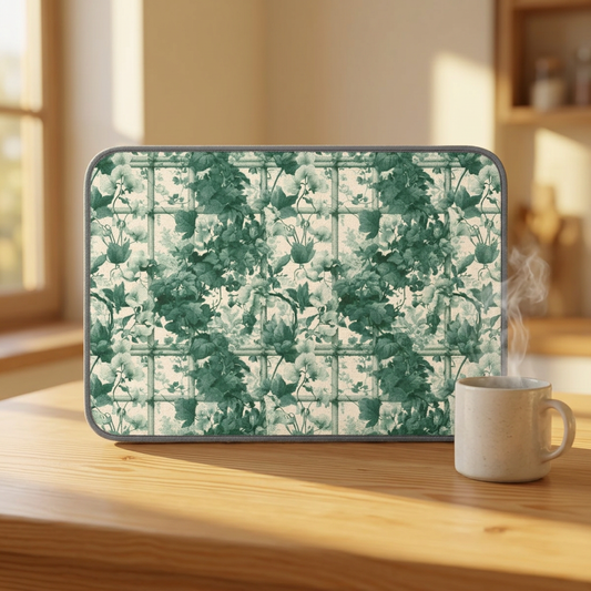 Green Botanical Tile Pattern Microfiber Dish Mat | Kitchen Sink Mat