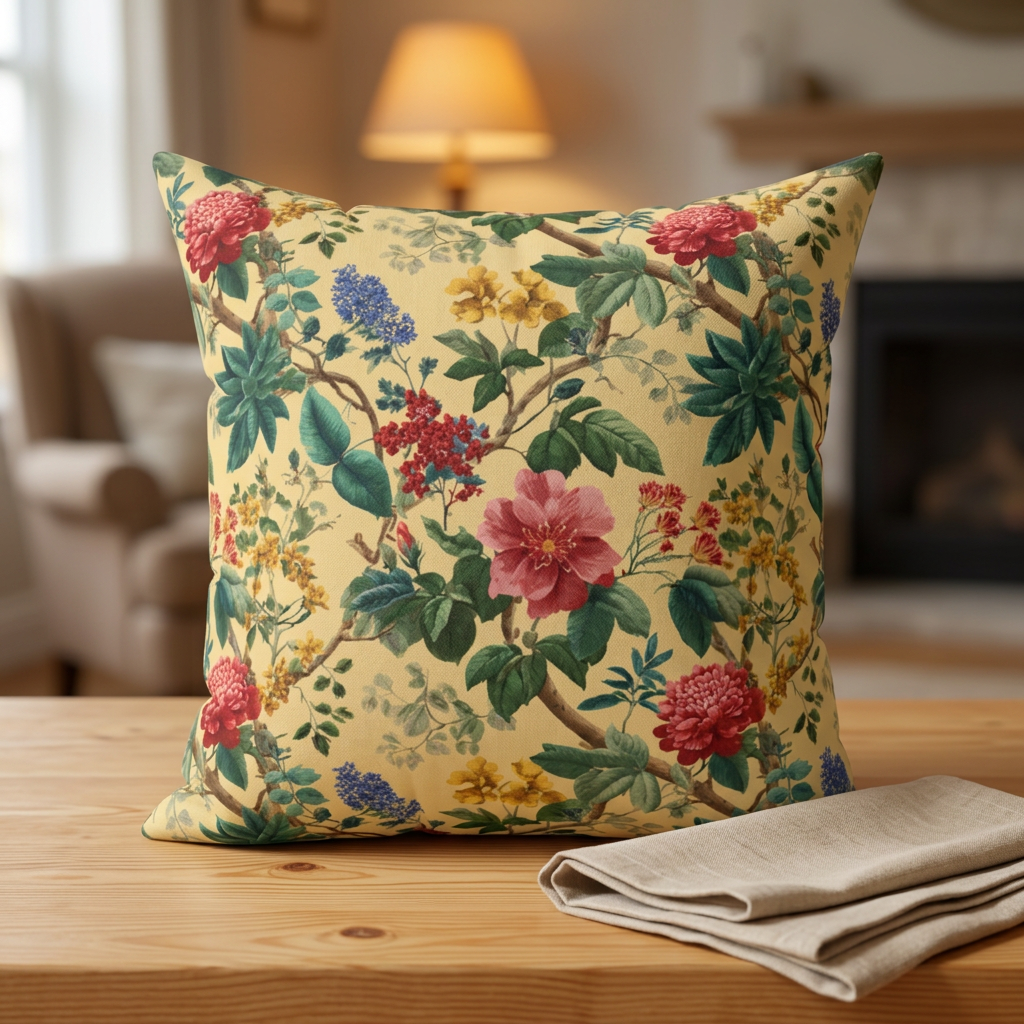 Vintage Floral Pattern Spun Polyester Square Pillow | Botanical Throw Pillow