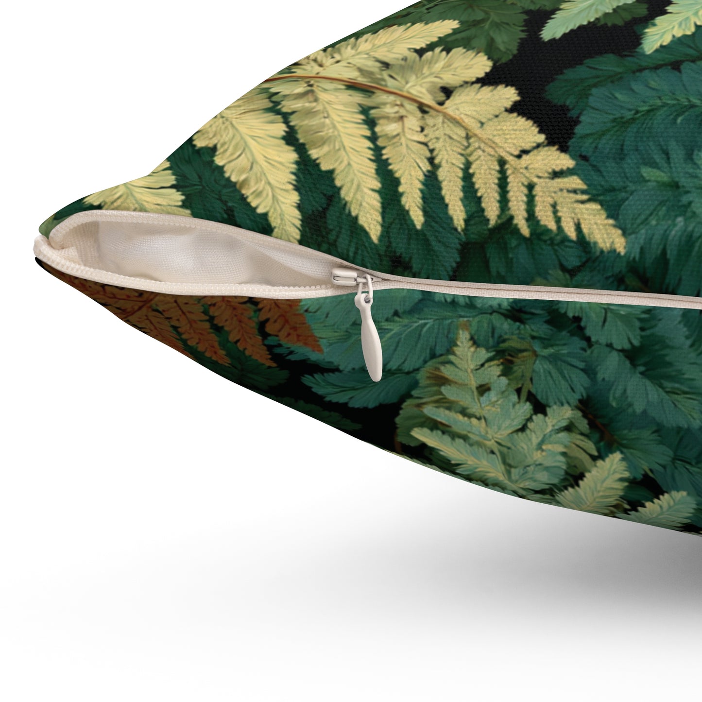 Botanical Fern Leaves Pillow | Woodland Green Foliage Square Throw Pillow
