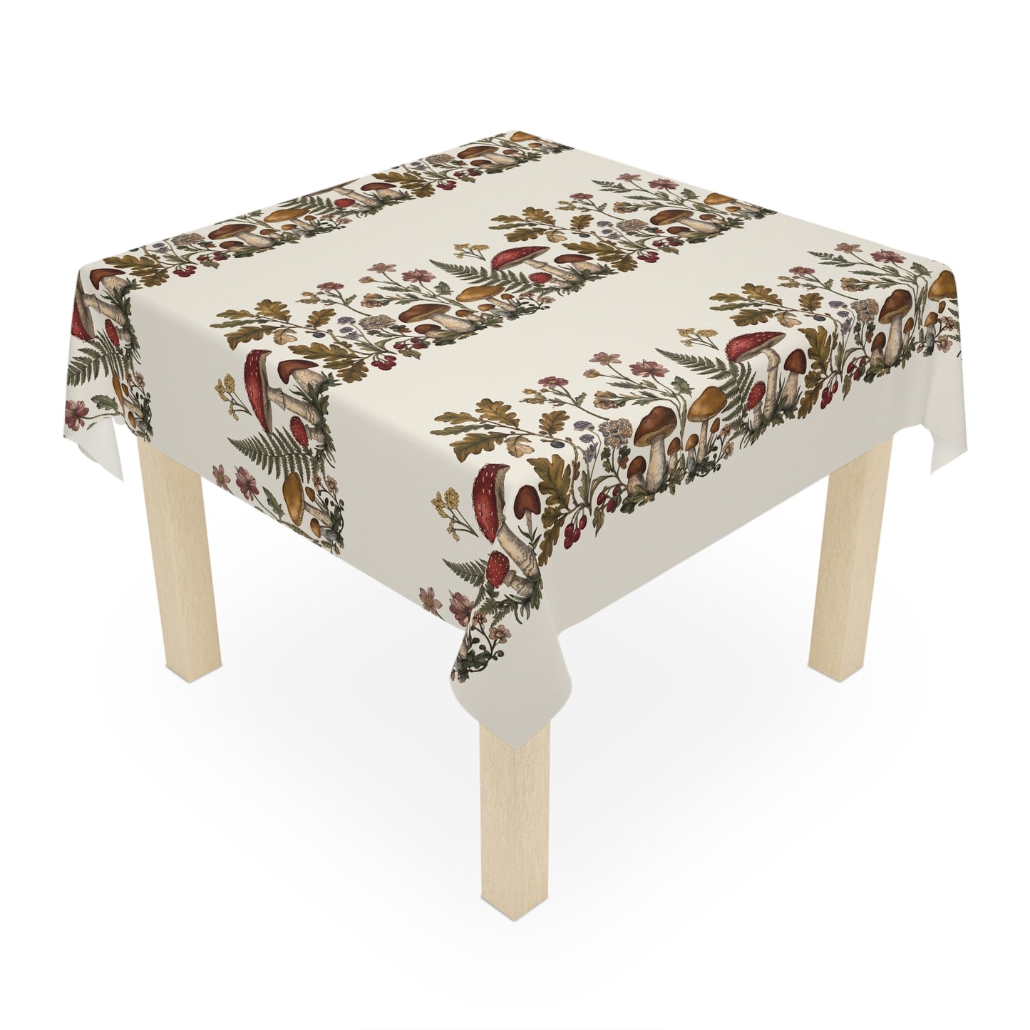 Woodland Mushroom Stripe Tablecloth | Autumn Forest Foliage