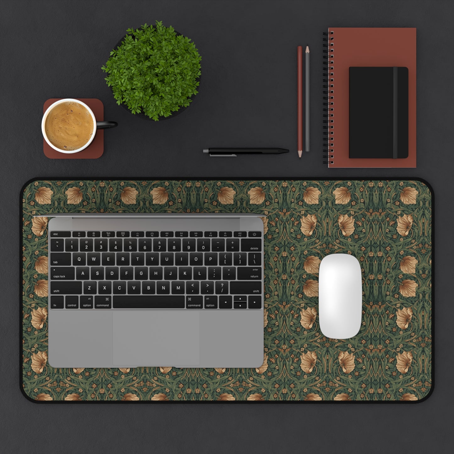 Vintage Botanical Rose Pattern Desk Mat | Green Floral Mouse Pad