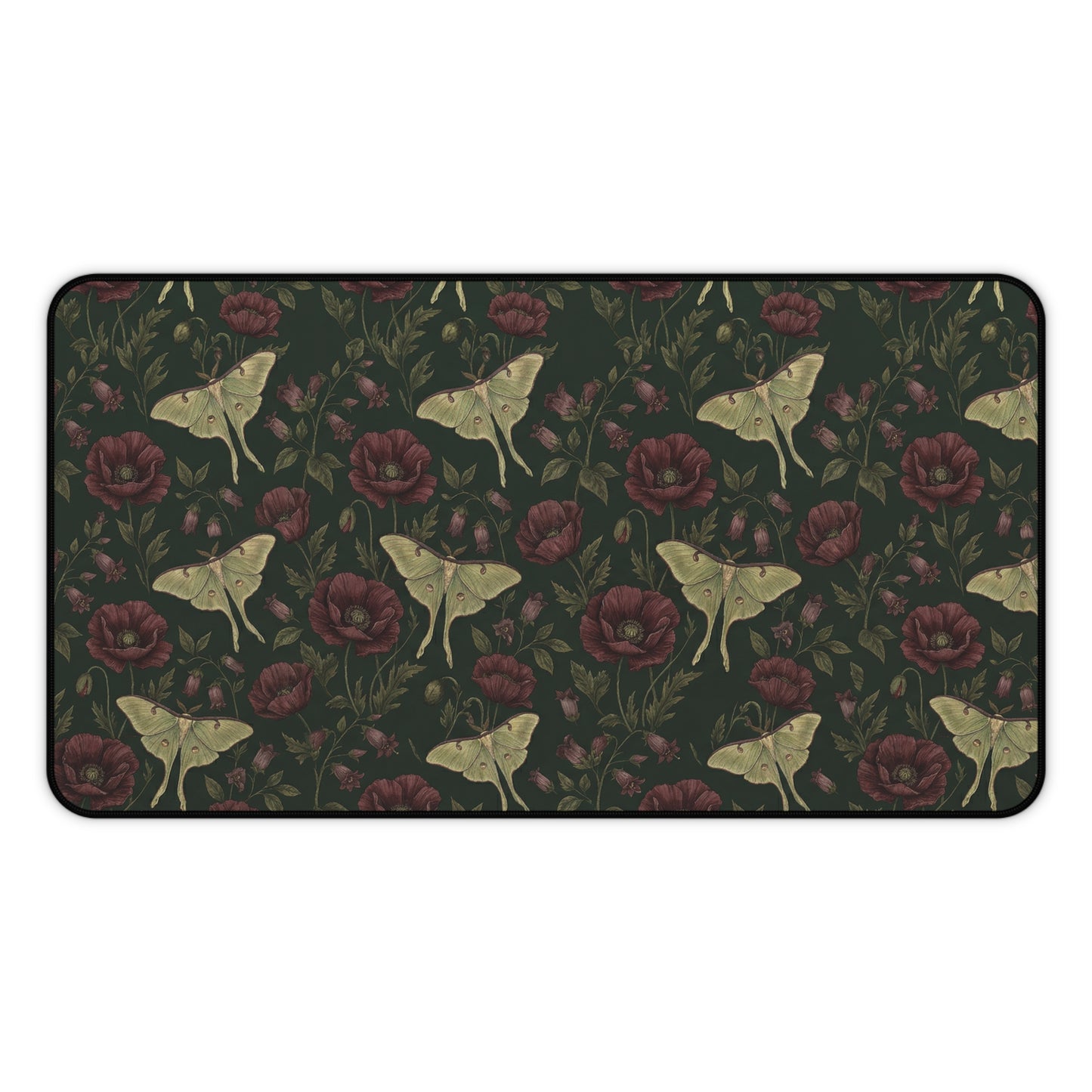 Vintage Moth and Roses Desk Mat | Dark Floral Mousepad Mat