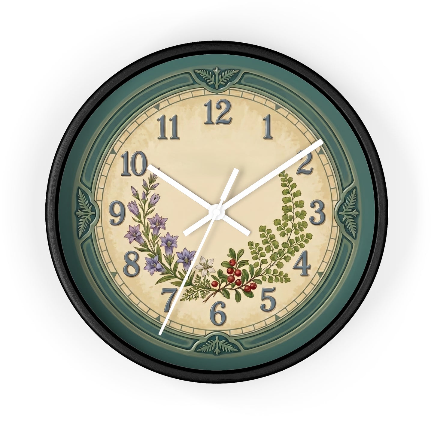 Coastal Turquoise Botanical Wall Clock | Lavender, Fern & Berries Clock