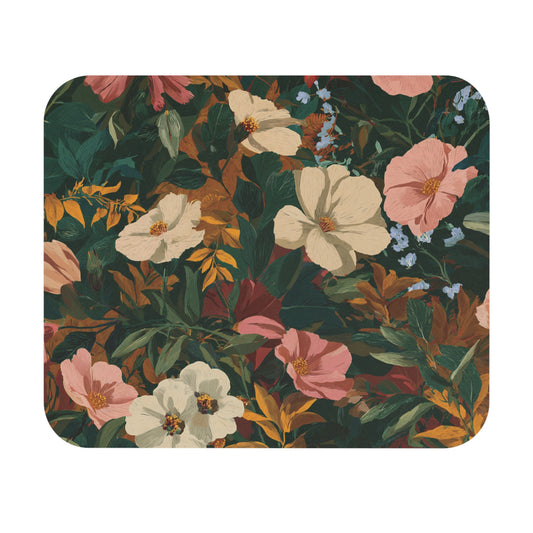Vintage Floral Pattern Mouse Pad | Dark Green Botanical Desk Mat