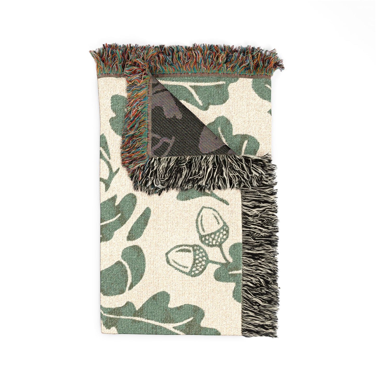 Oak Leaf Acorn Pattern Woven Blanket | Botanical Throw, Autumn Decor