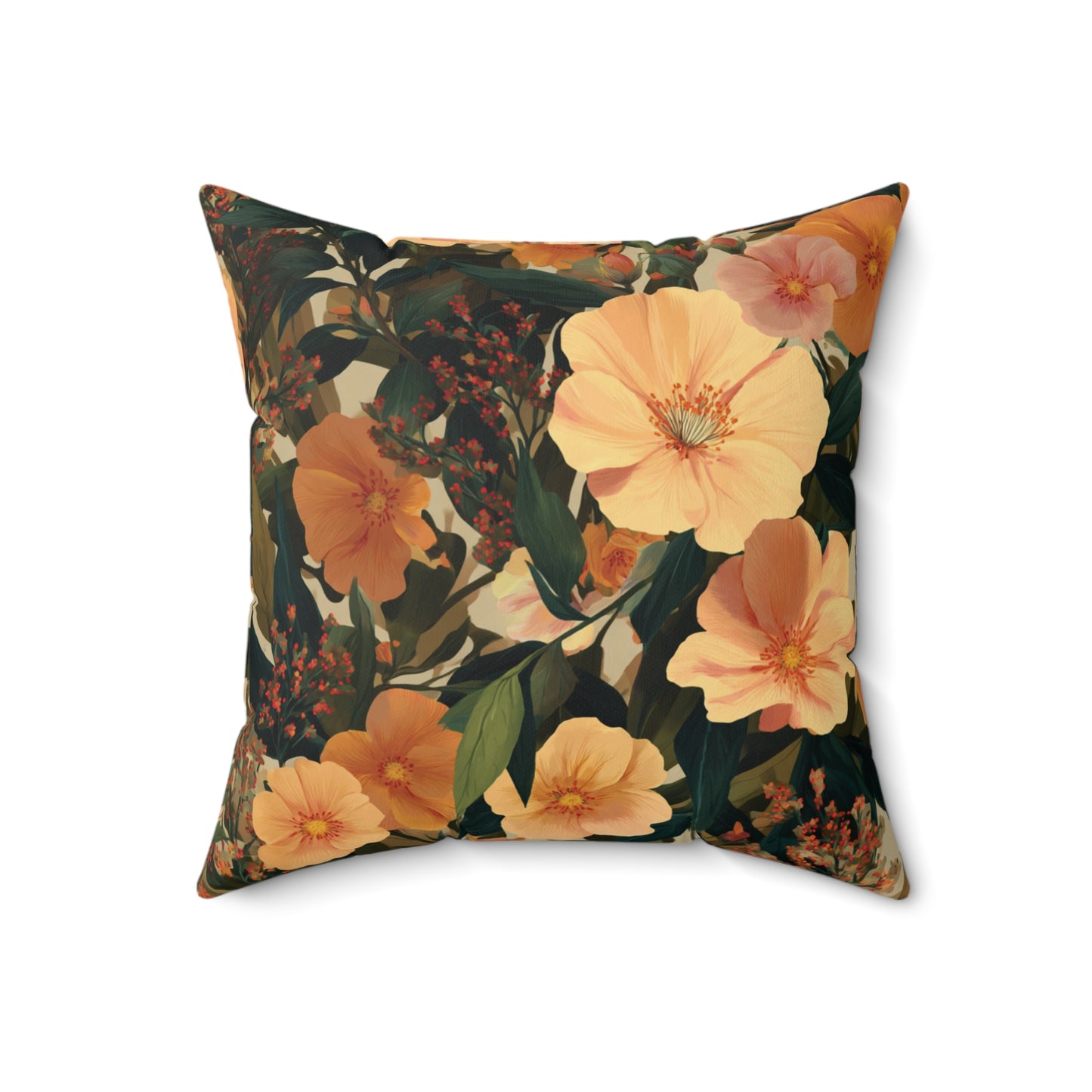 Peach Floral Pattern Pillow | Botanical Throw Pillow, Vintage Garden Design