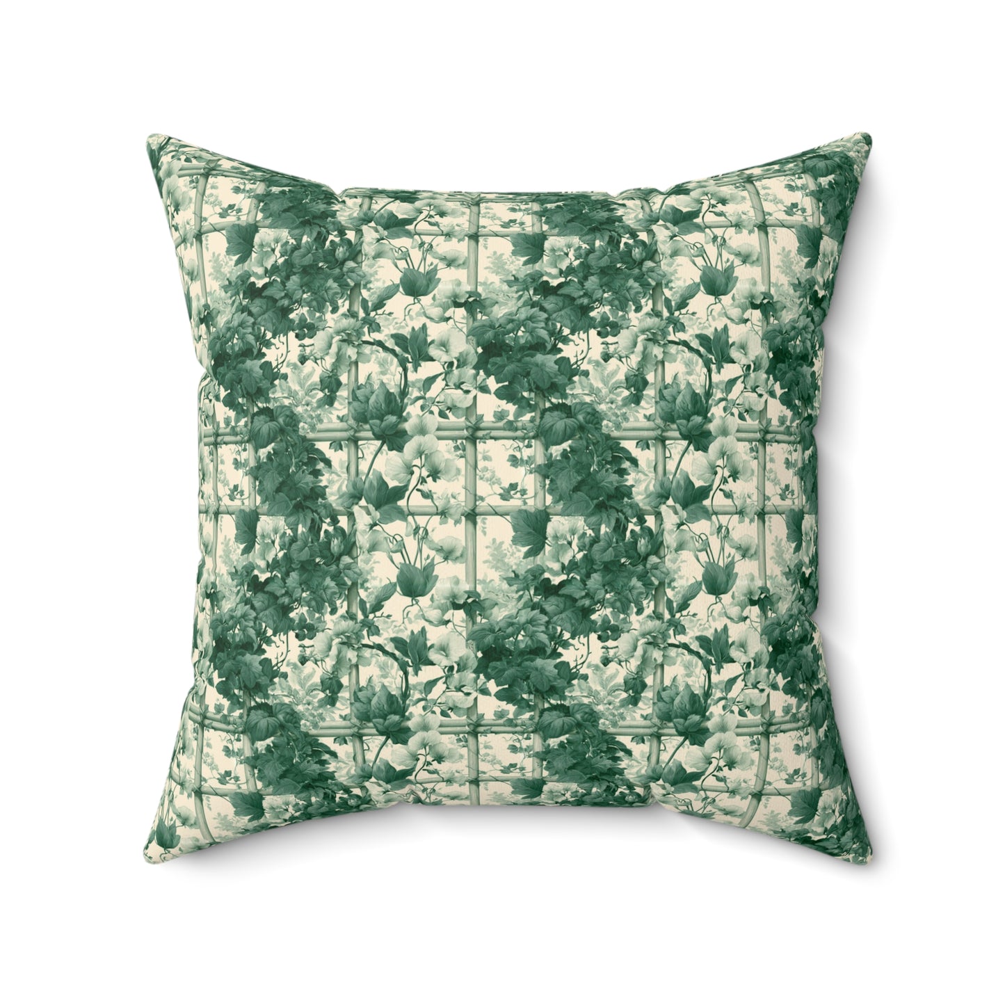 Green Floral Toile Pillow | Botanical Pattern Square Pillow