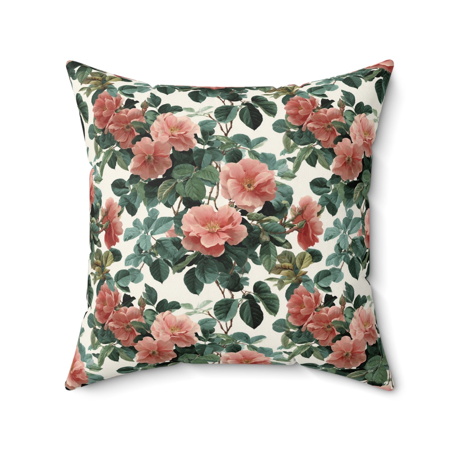 Vintage Pink Roses Floral Pillow | Spun Polyester Square Pillow