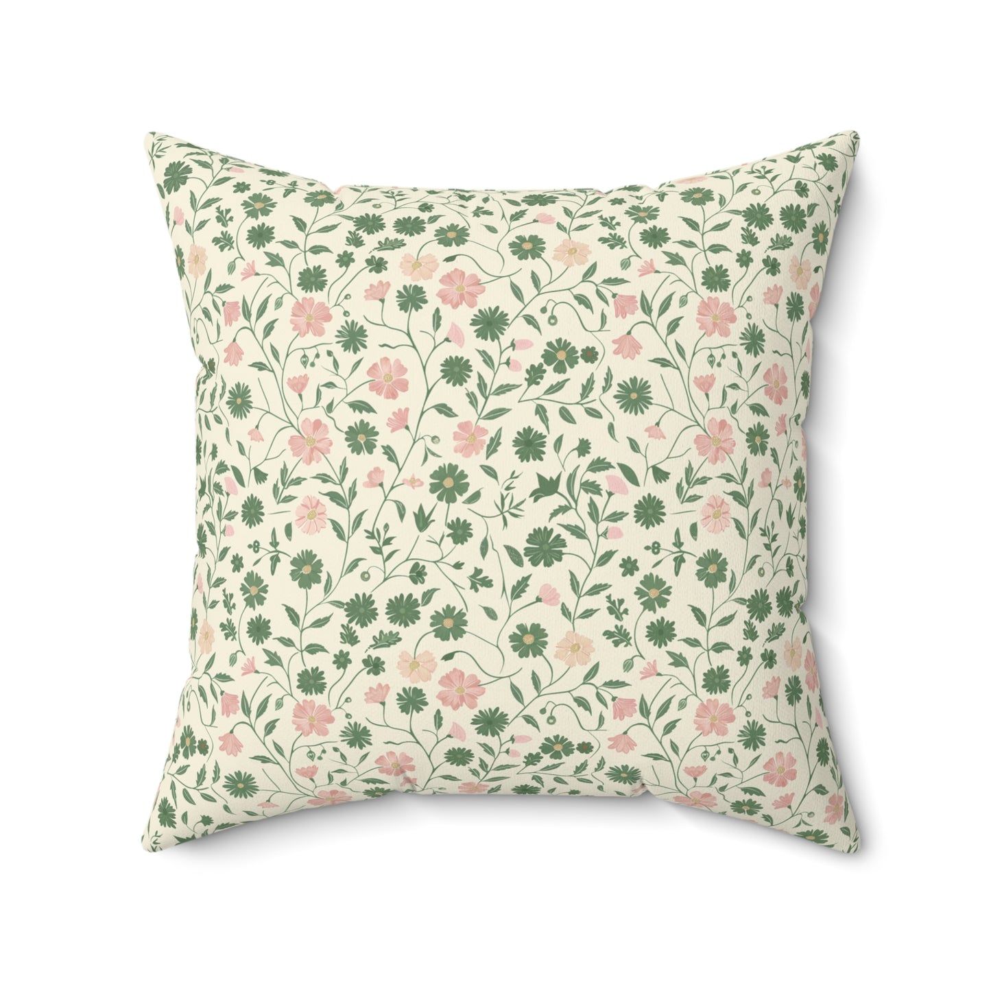 Pink Rose Vine Pattern Pillow | Square Decorative Throw Pillow