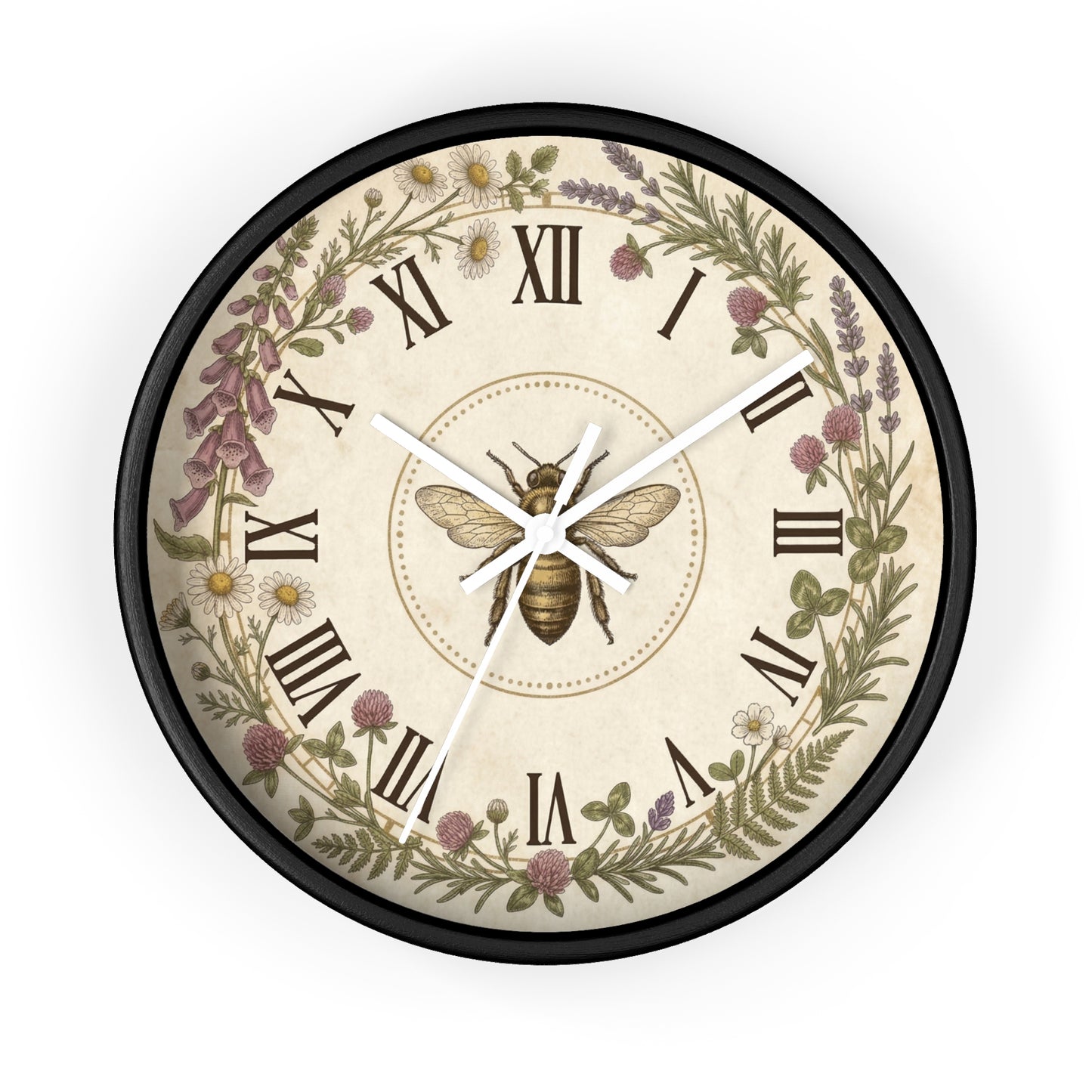 Vintage Bee Wreath Wall Clock | Floral Roman Numerals
