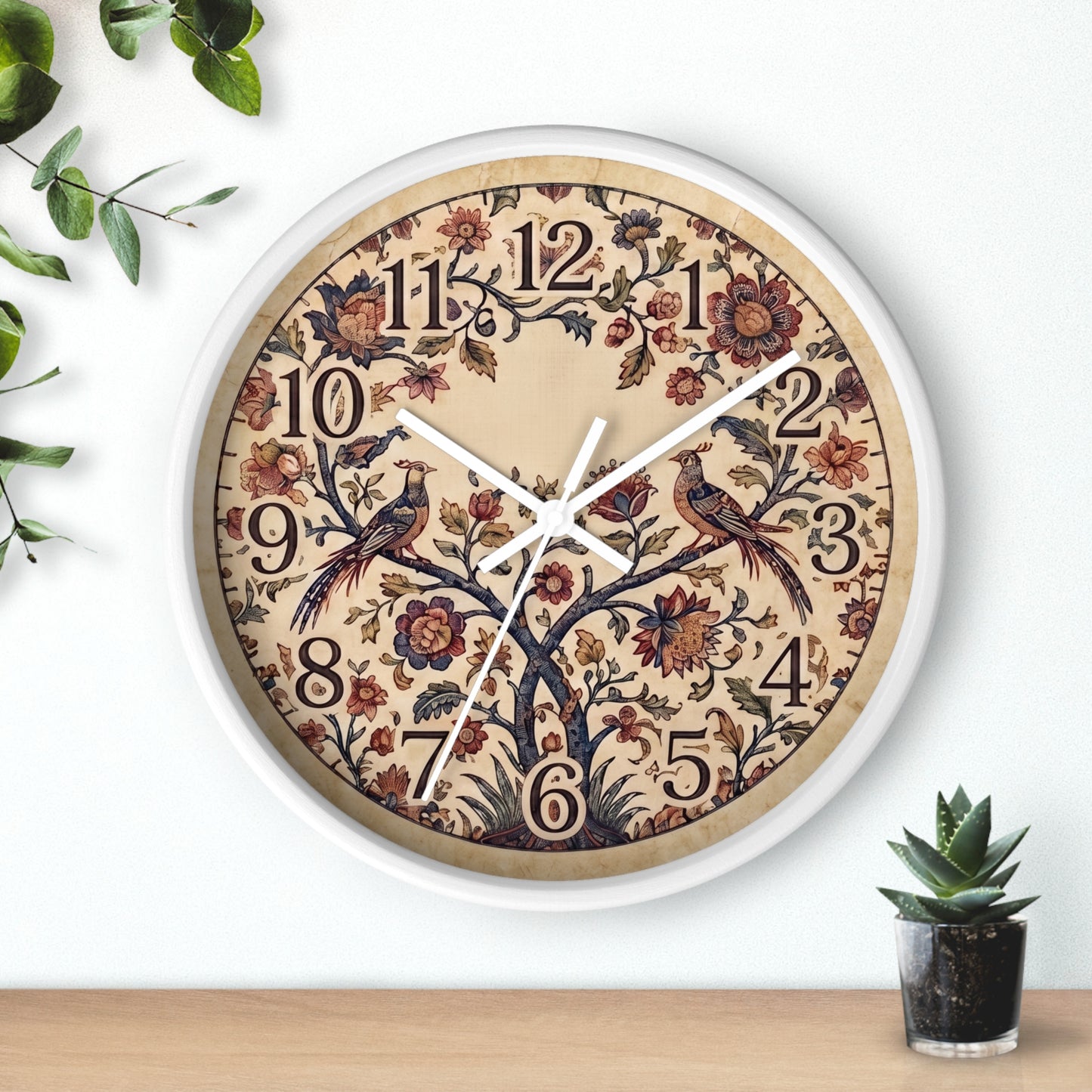 Vintage Palampore Floral Birds Wall Clock | Botanical Tree of Life Design