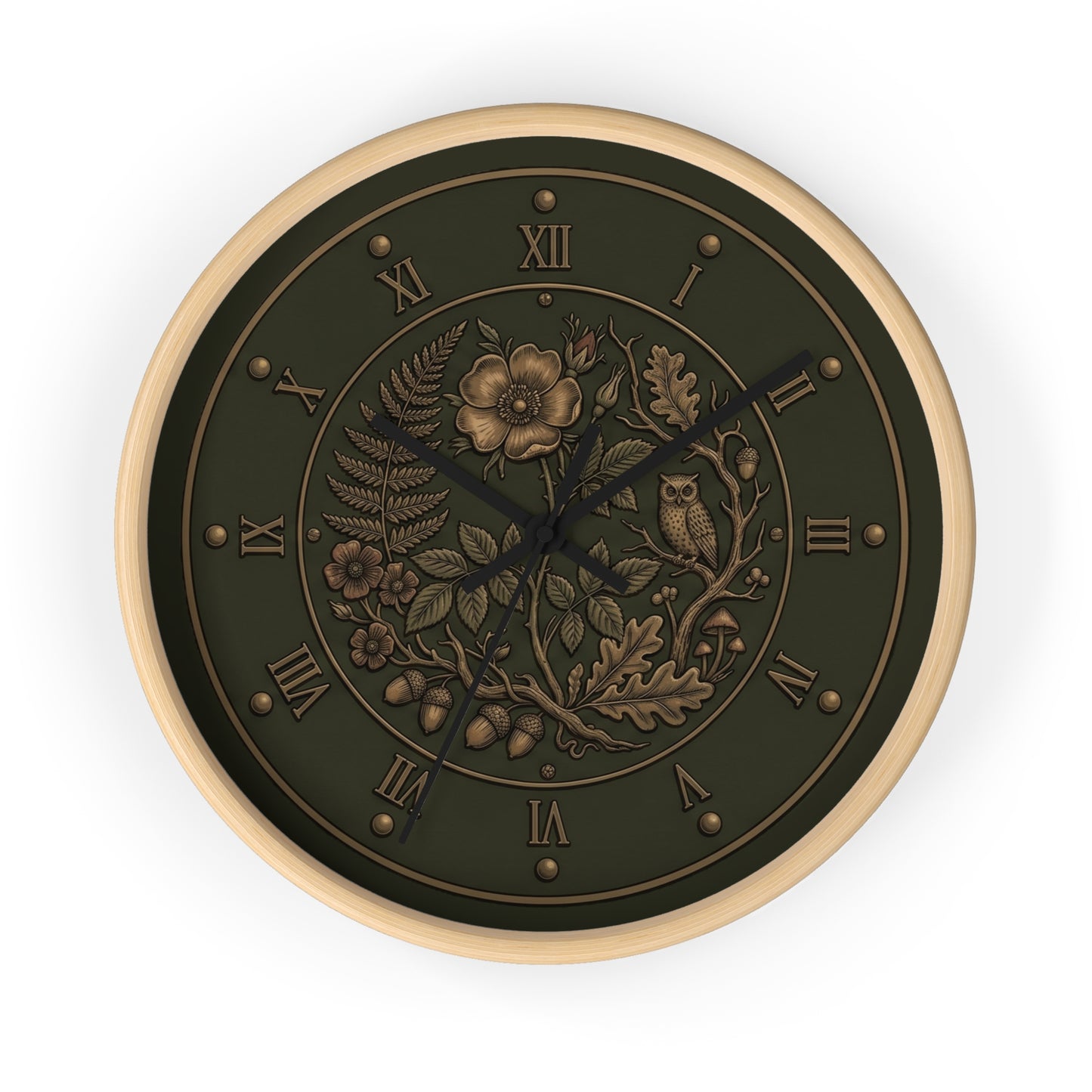 Vintage Floral Clock Wall Clock | Roman Numerals, Botanical Bird Design