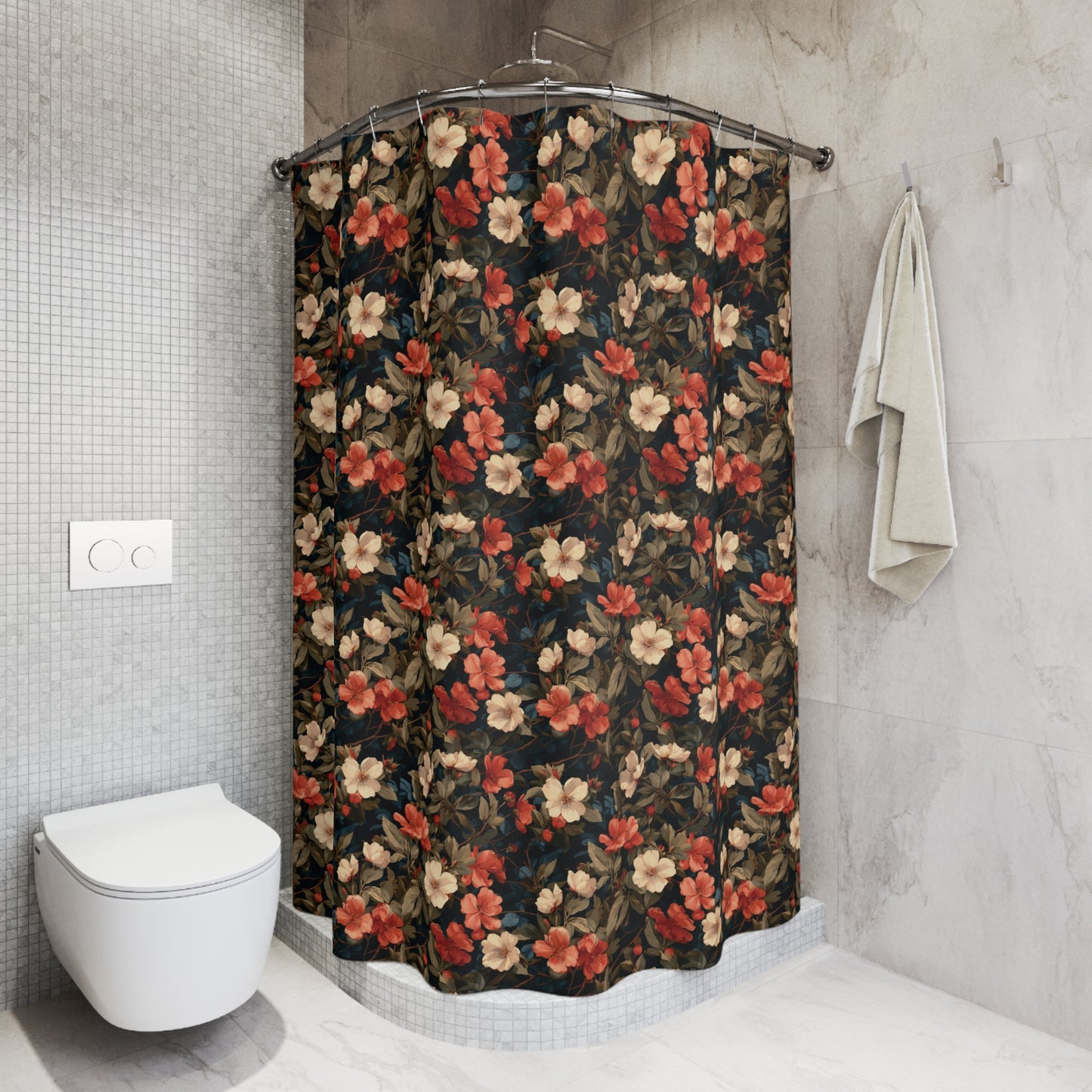Vintage Floral Pattern Shower Curtain | Dark Botanical Blooms