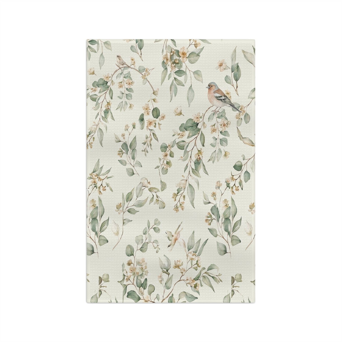 Watercolor Bird and Eucalyptus Tea Towel | Botanical Kitchen Linen