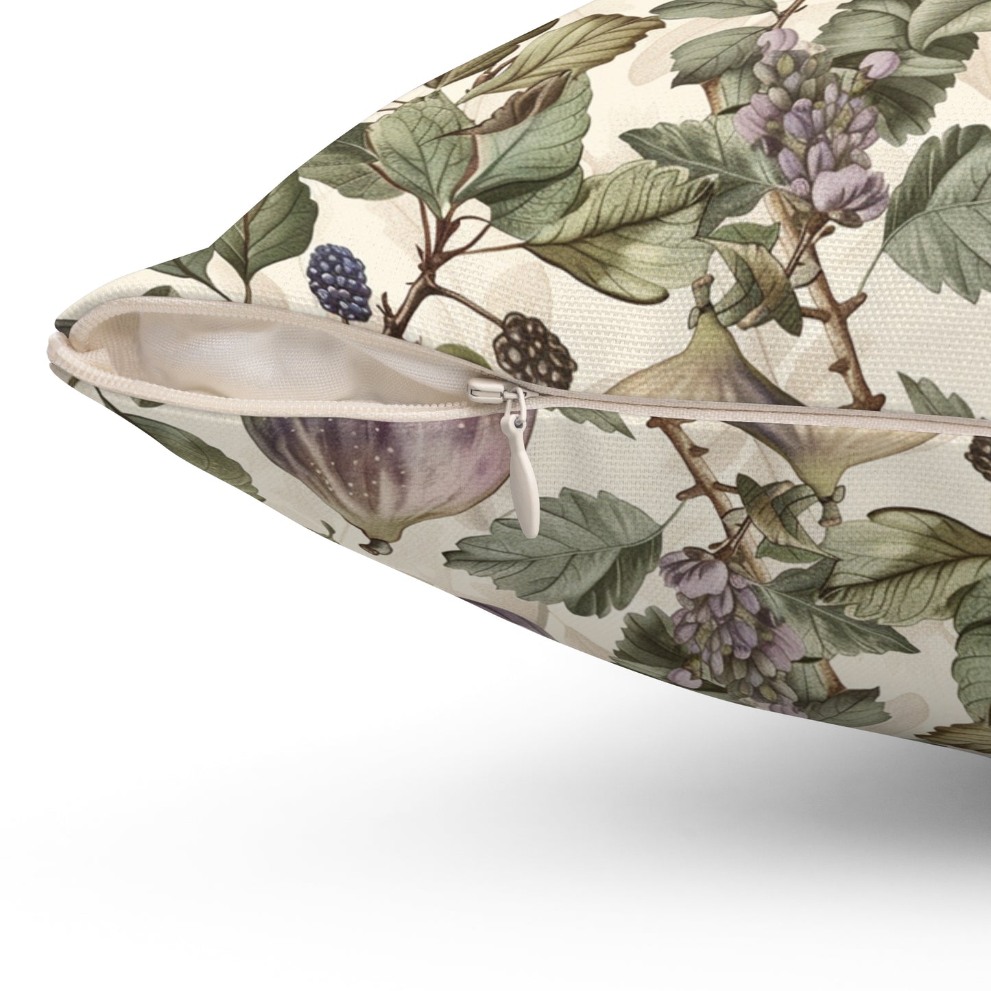 Vintage Fig Botanical Pillow | Square Throw Pillow, Fruit Foliage Pattern