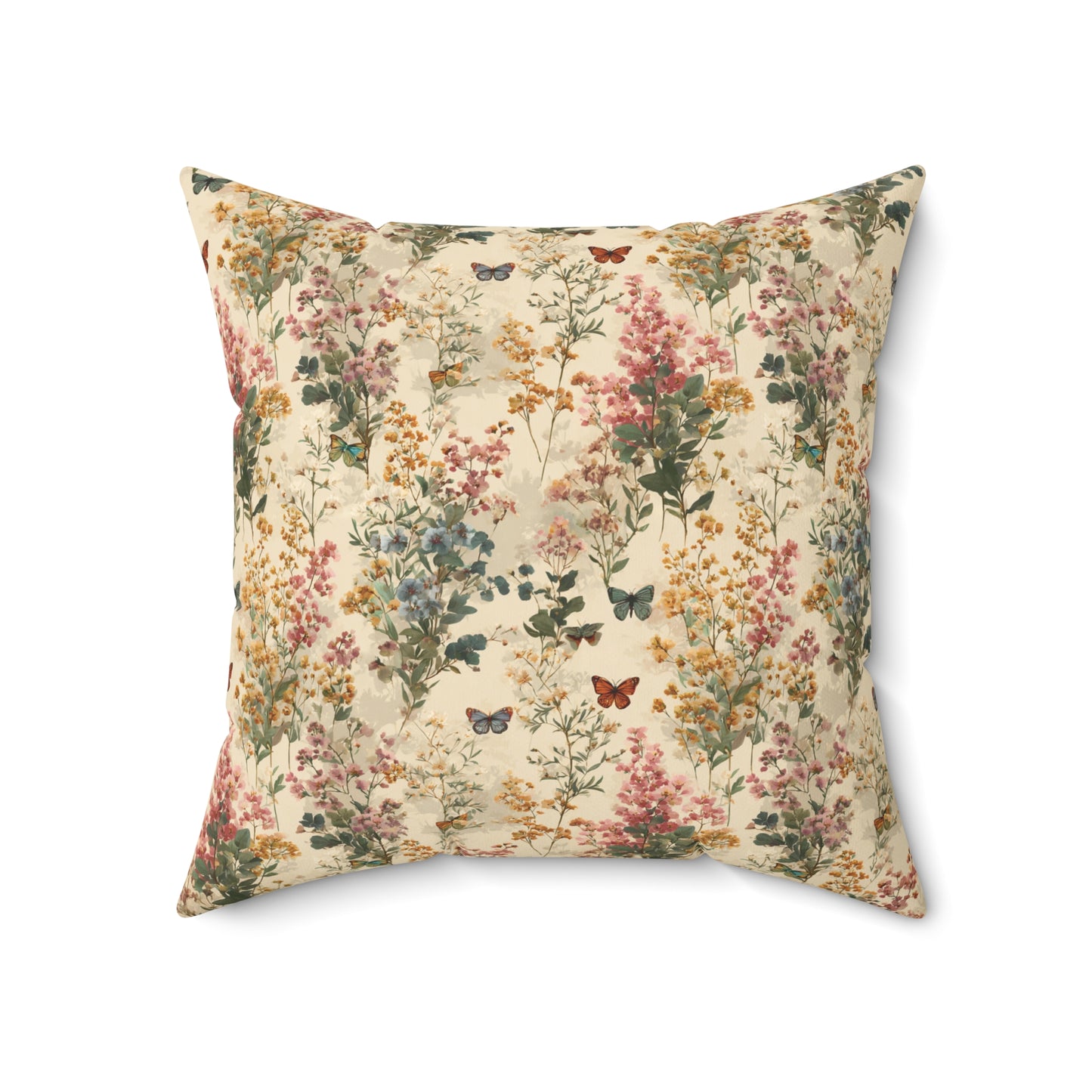 Vintage Wildflower Print Pillow | Botanical Floral Pattern Square Pillow