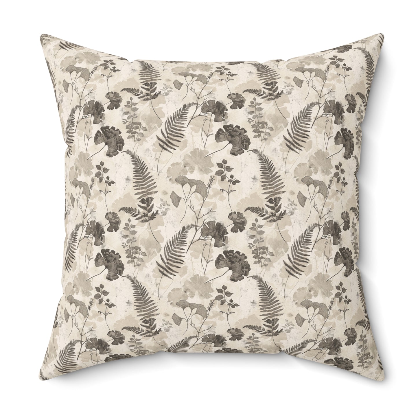 Vintage Botanical Ferns Ginkgo Pillow | Neutral Floral Throw Pillow