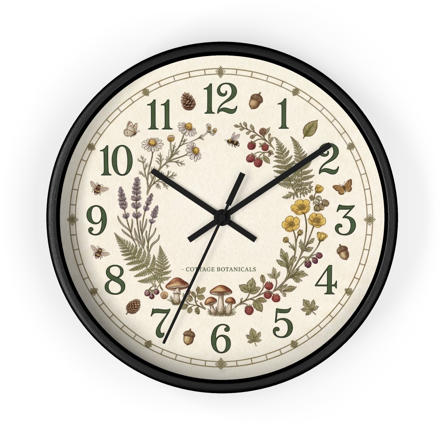 Botanical Wreath Wall Clock | Cottage Floral Timepiece