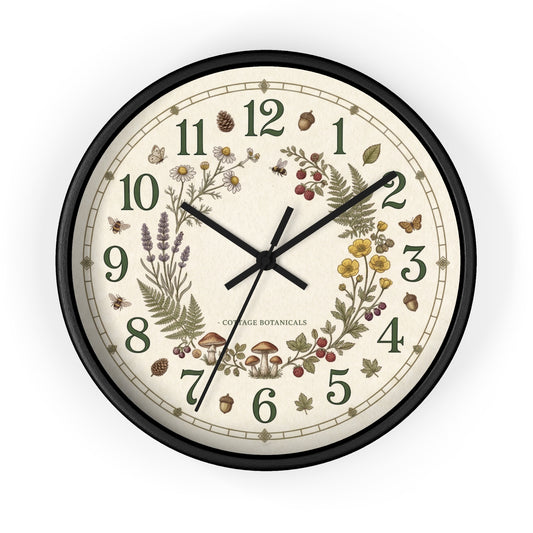 Botanical Wreath Wall Clock | Cottage Floral Timepiece