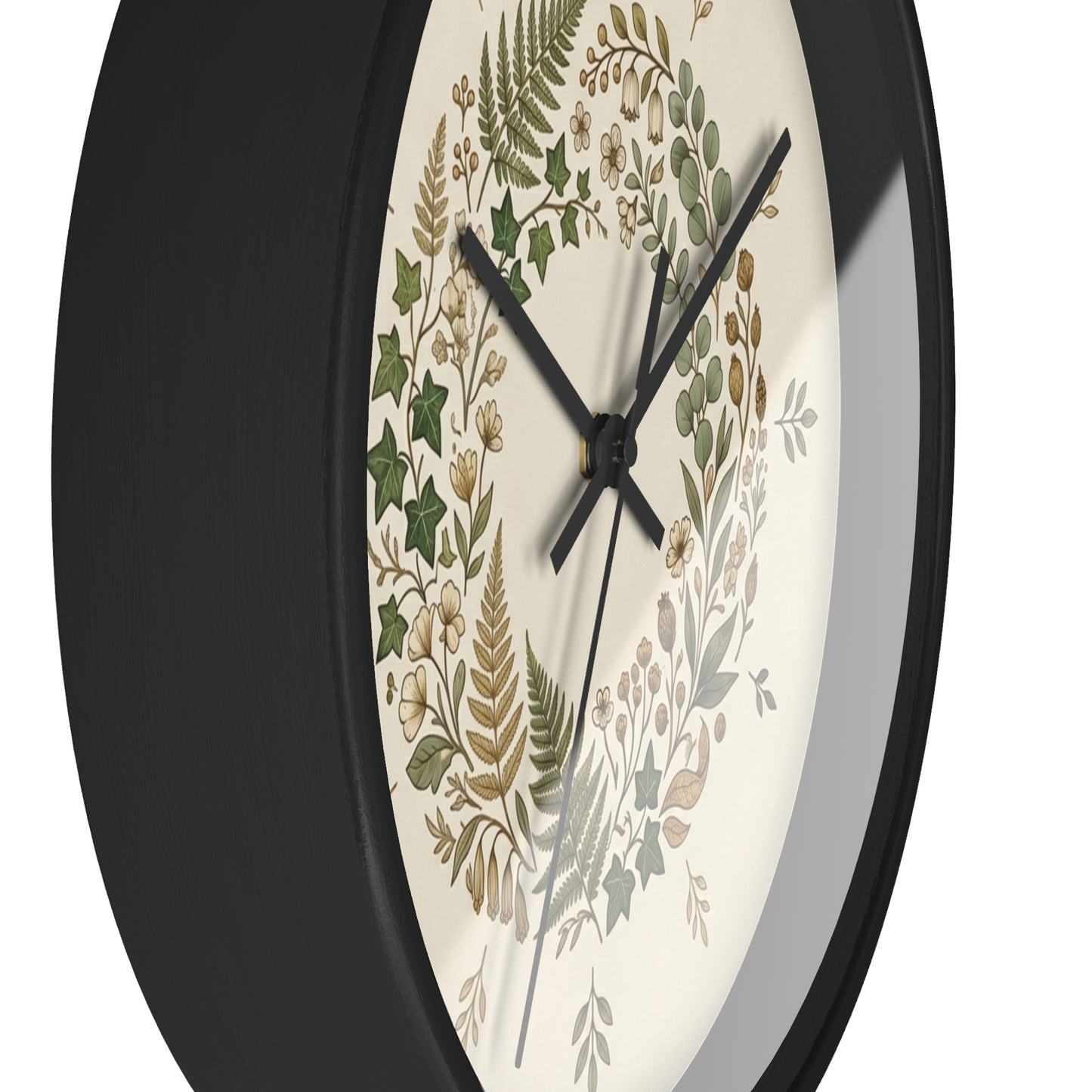 Botanical Wreath Wall Clock | Neutral Fern Floral Clock